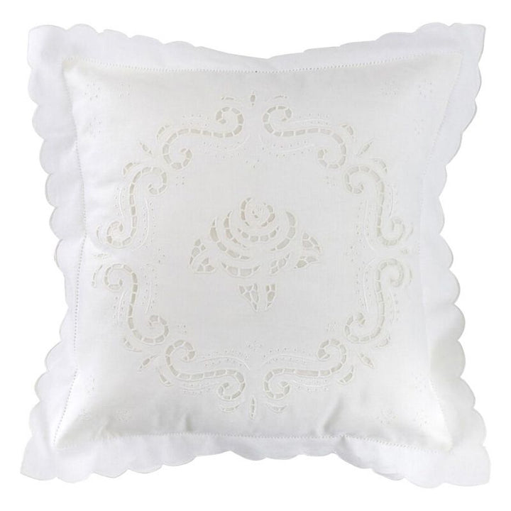Zenoni & ColombiFedera arredo ricamata a mano in misto Lino Made in Italy variante Mary's Rose 42x42 cm In Linea