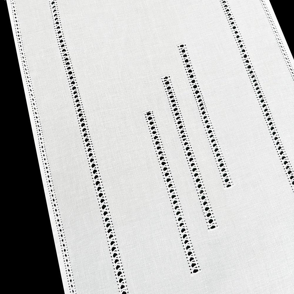 Zenoni & ColombiTenda al metro ricamata a mano in misto Lino Made in Italy variante Gigliuccio Bianco