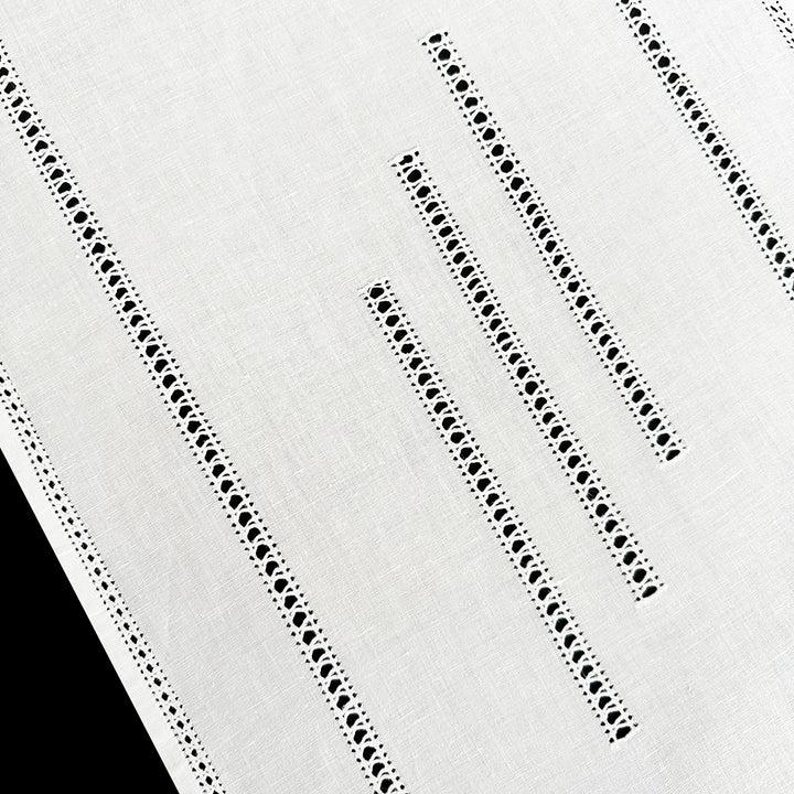 Zenoni & ColombiTenda al metro ricamata a mano in misto Lino Made in Italy variante Gigliuccio Bianco Saldi Di Fabbrica
