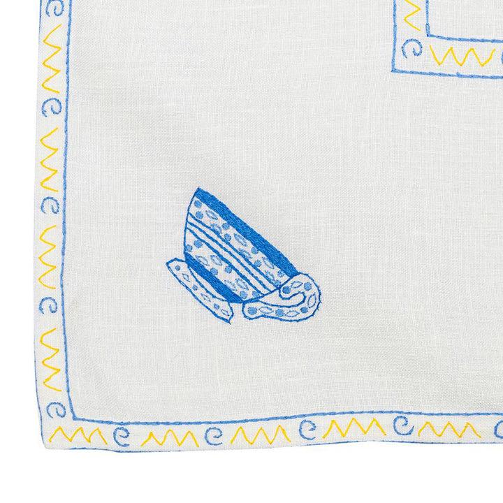 Zenoni & ColombiTovaglia da the + 4 tovaglioli ricamati 100% Lino variante Tazza Nuovo
