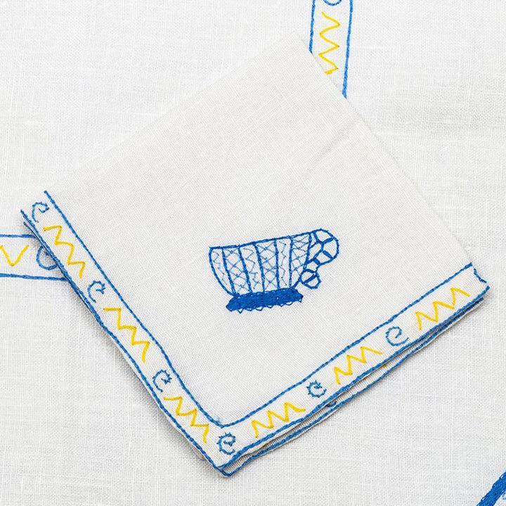 Zenoni & ColombiTovaglia da the + 4 tovaglioli ricamati 100% Lino variante Tazza Nuovo