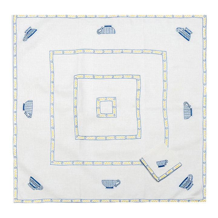 Zenoni & ColombiTovaglia da the + 4 tovaglioli ricamati 100% Lino variante Tazza Nuovo