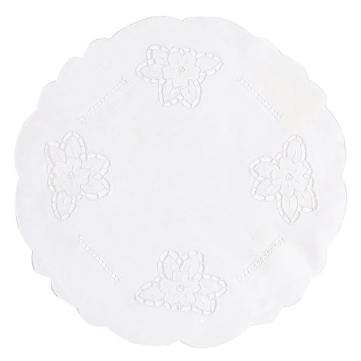 Zenoni & ColombiCentrino centrotavola rotondo ricamato a mano in misto Lino e Cotone Made in Italy variante Vanessa Consegna Veloce